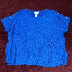 Alfred Dunner Royal Blue Textured Short Sleeve Top